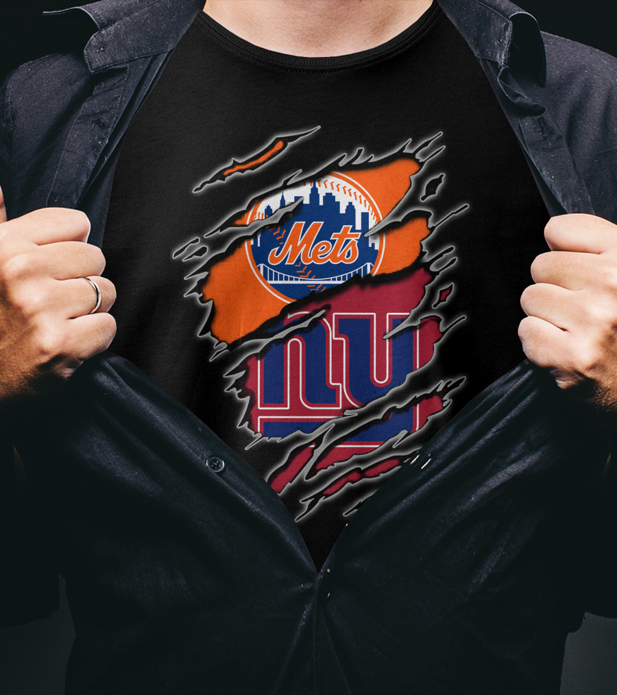Mets Giants Logo Combo Tear Effect T-Shirt