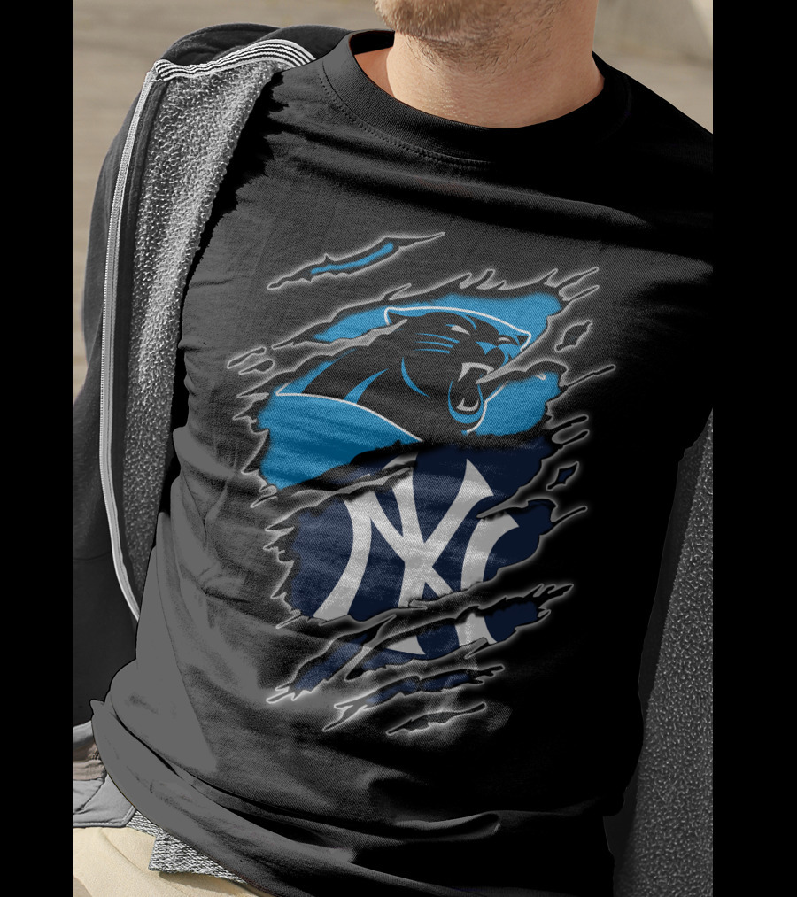 Carolina Panthers New York Yankees Claw Marks Fusion T-Shirt