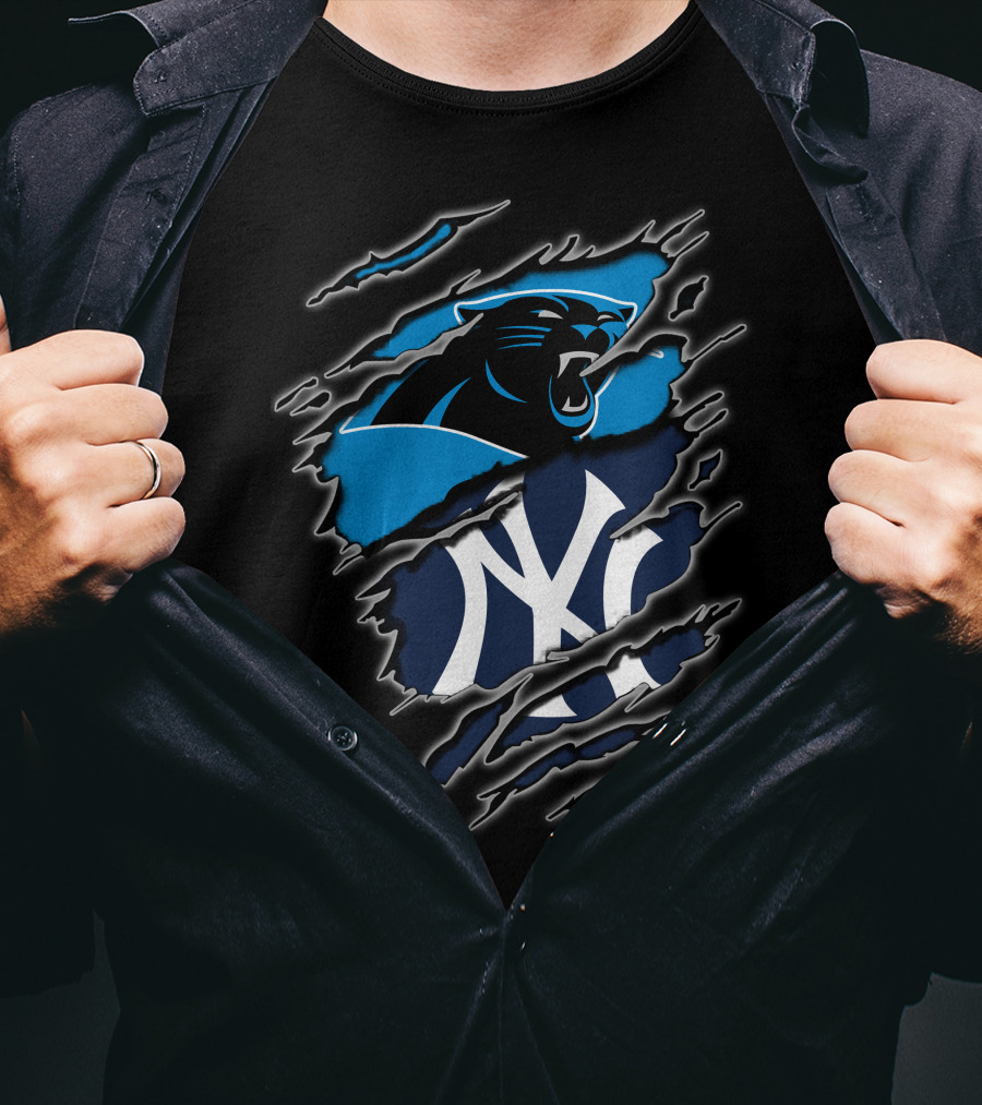 Carolina Panthers New York Yankees Claw Marks Fusion T-Shirt