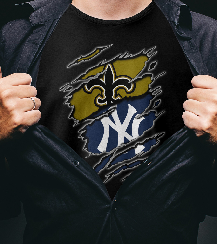 Saints Yankees Logo Scratch Football Baseball Crossover T-Shirt