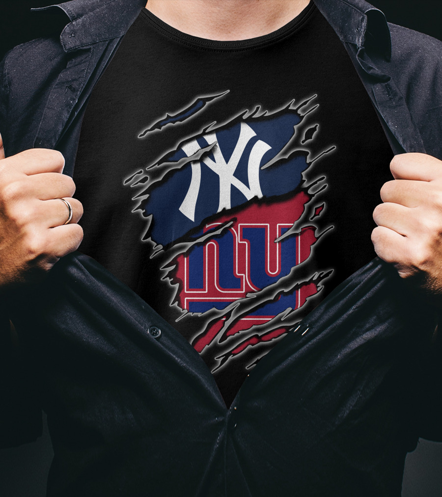 Yankees Giants Logo Fusion Tattered T-Shirt