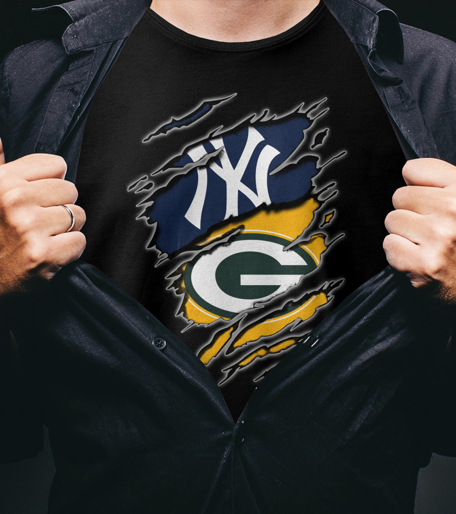 Yankees Packers Dual Team Logo Collaboration T-Shirt