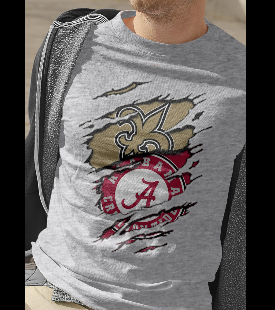 Alabama Crimson Tide New Orleans Saints Torn T-Shirt