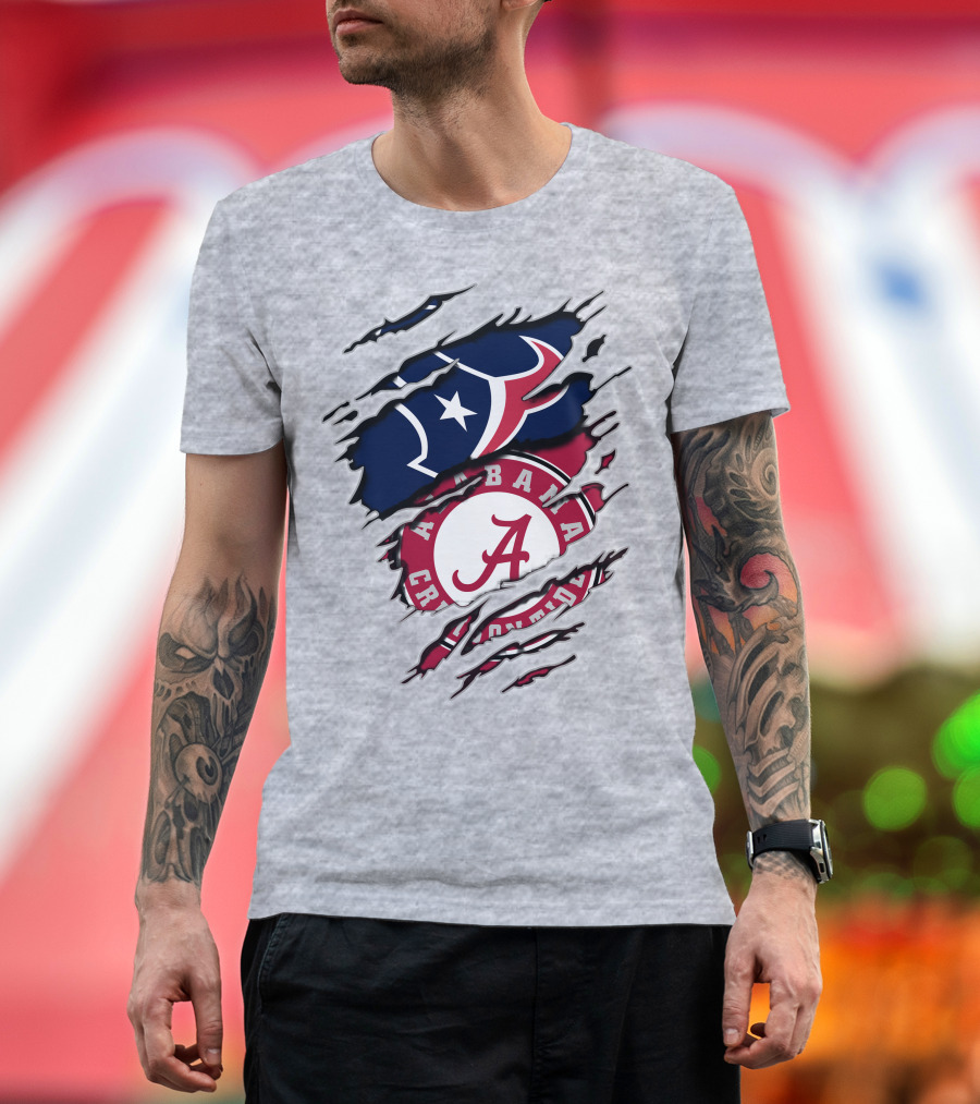 Alabama Crimson Tide Texans Football Torn T-Shirt