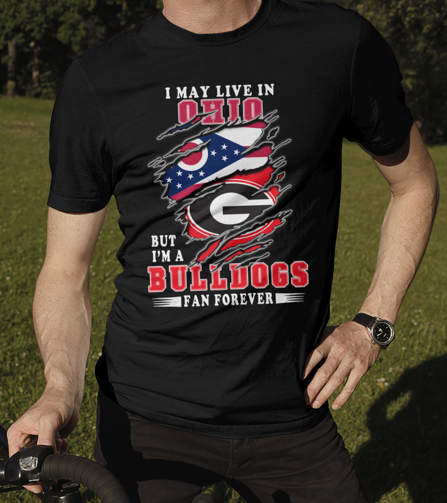 Ohio Bulldogs Fan Forever Georgia Bulldogs Logo And Ohio State Flag T-Shirt