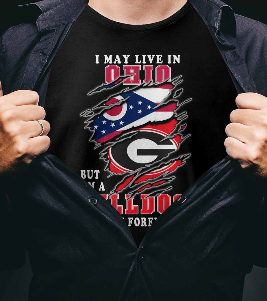 Ohio Bulldogs Fan Forever Georgia Bulldogs Logo And Ohio State Flag T-Shirt