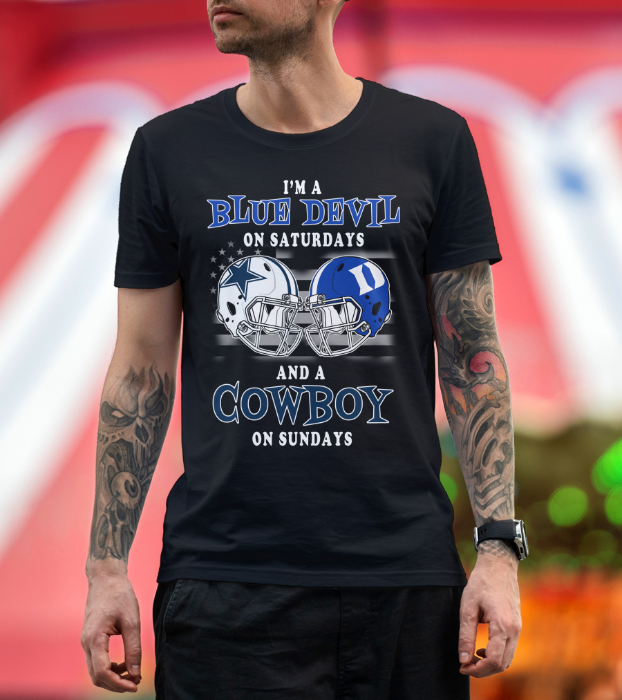 I'm A Blue Devil On Saturdays And A Cowboy On Sundays Football Helmets Usa Flag T-Shirt