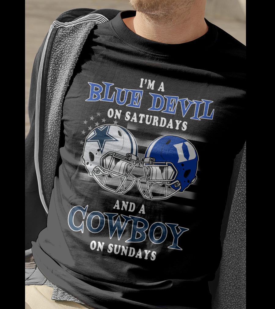 I'm A Blue Devil On Saturdays And A Cowboy On Sundays Football Helmets Usa Flag T-Shirt