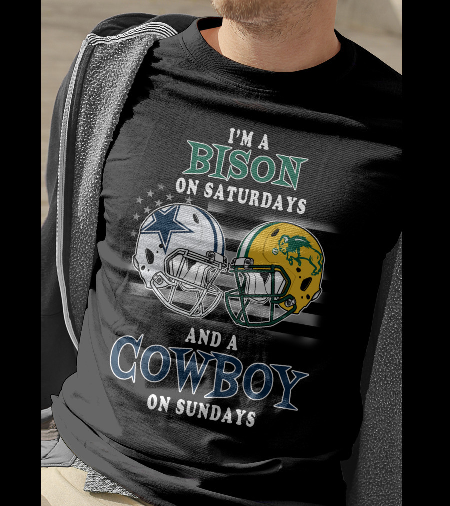 I'm A Bison On Saturdays And A Cowboy On Sundays Football Helmets T-Shirt