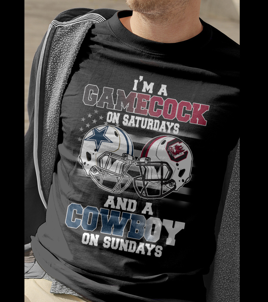 I'm A Gamecock On Saturdays And A Cowboy On Sundays Football Helmets T-Shirt