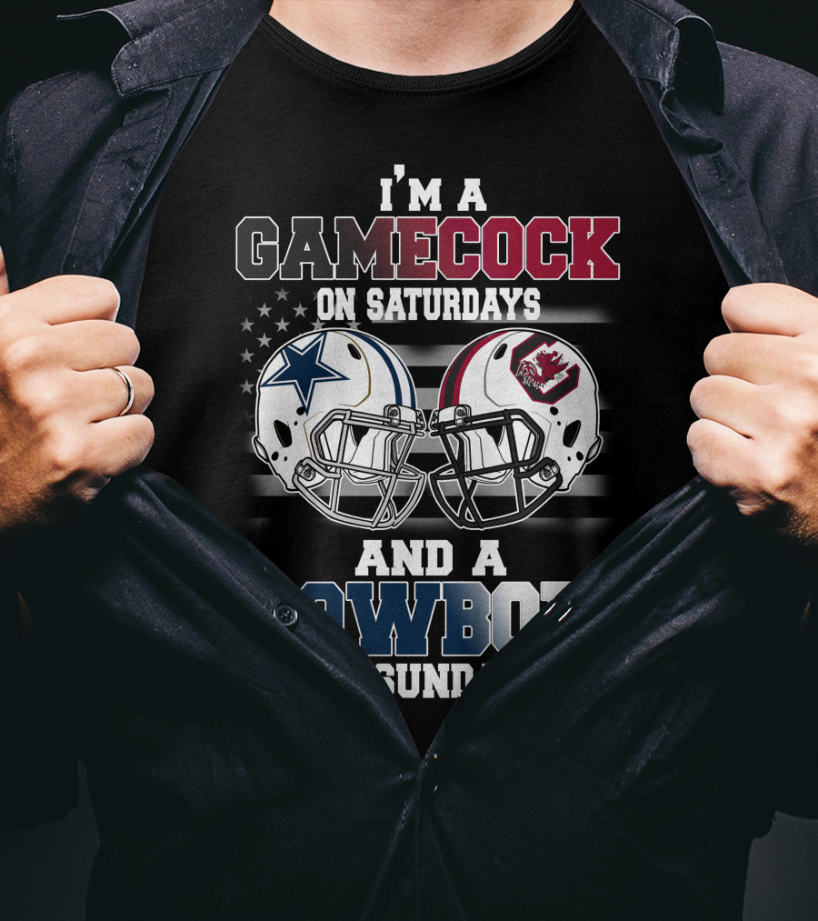 I'm A Gamecock On Saturdays And A Cowboy On Sundays Football Helmets T-Shirt