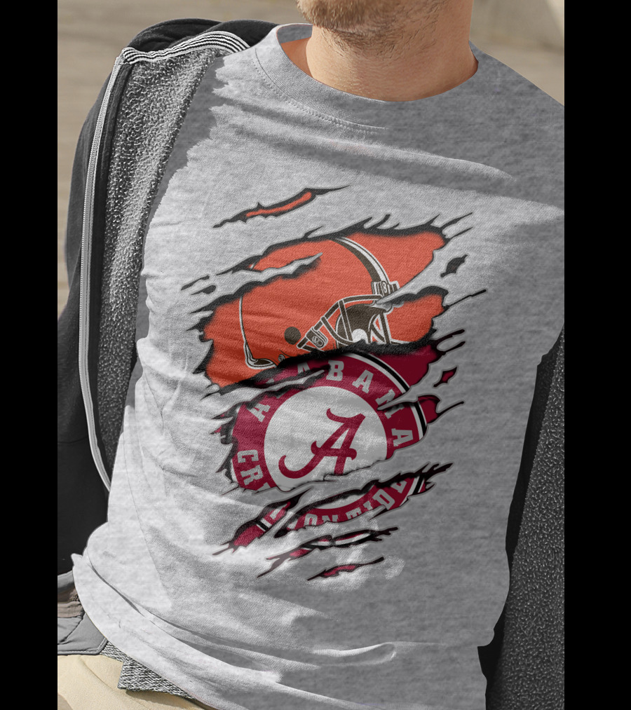 Alabama Crimson Tide Cleveland Browns Helmet Logo Mashup T-Shirt