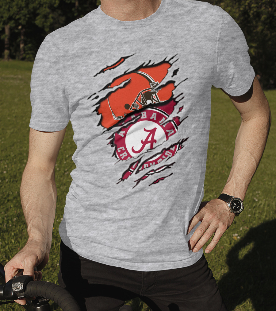 Alabama Crimson Tide Cleveland Browns Helmet Logo Mashup T-Shirt