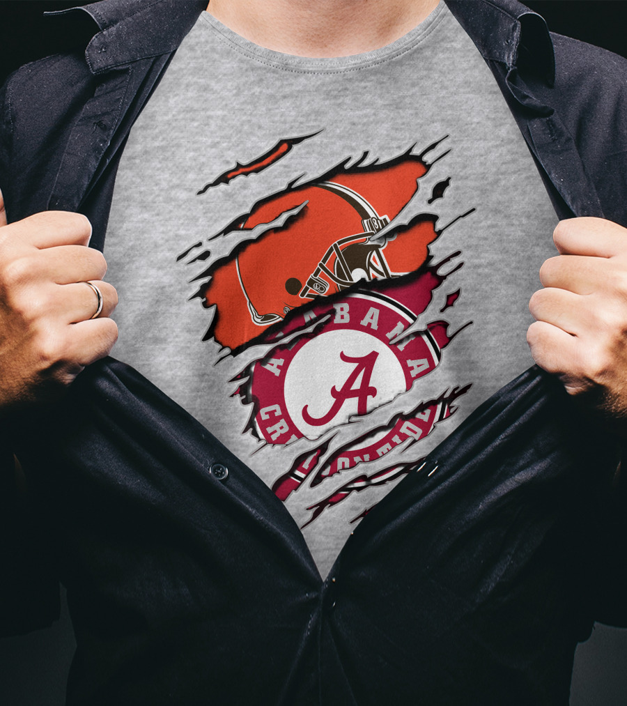 Alabama Crimson Tide Cleveland Browns Helmet Logo Mashup T-Shirt