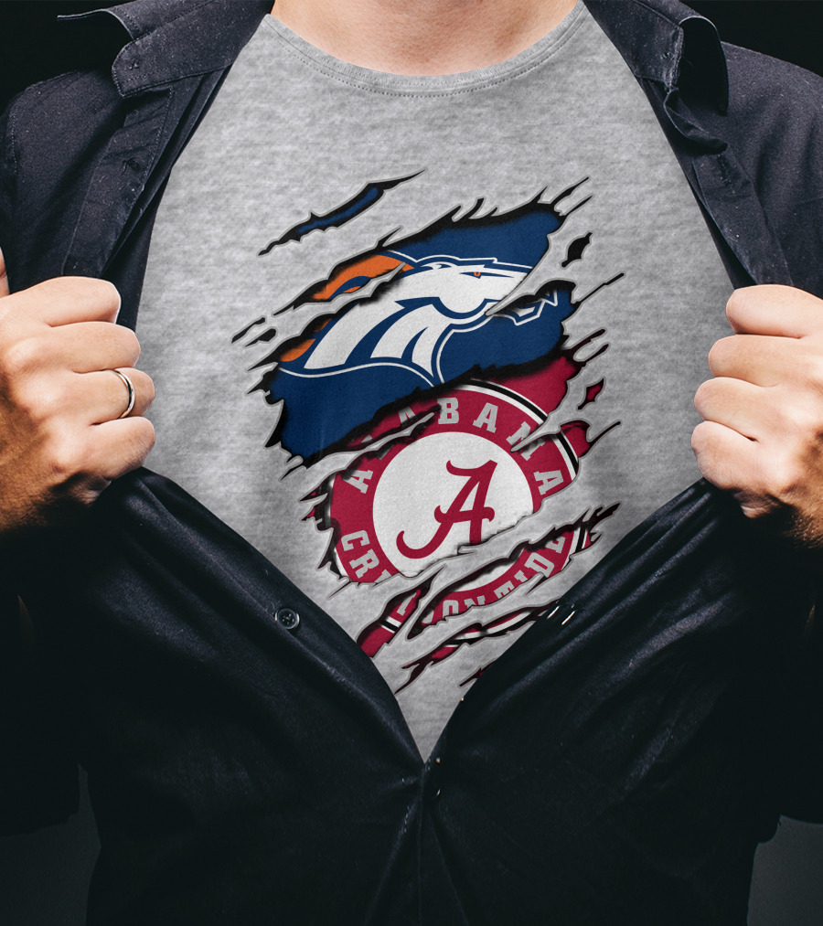 Alabama Crimson Tide Denver Broncos Torn T-Shirt