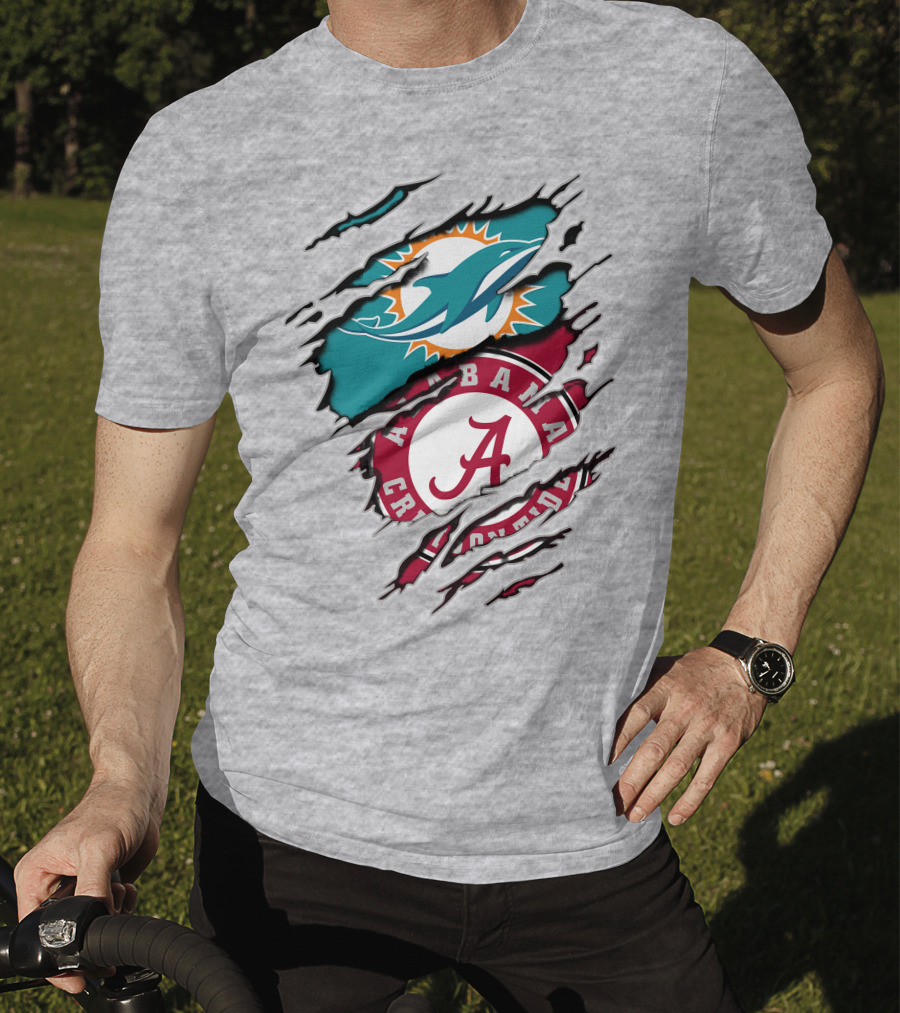 Alabama Crimson Tide Miami Dolphins Crossover Fan Jersey T-Shirt