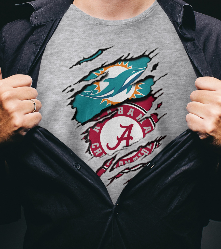 Alabama Crimson Tide Miami Dolphins Crossover Fan Jersey T-Shirt
