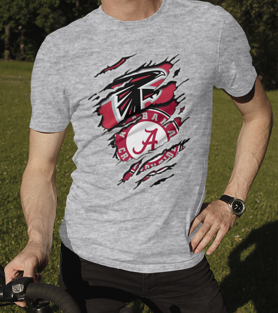 Alabama Crimson Tide And Atlanta Falcons Ripped Logo Combo T-Shirt