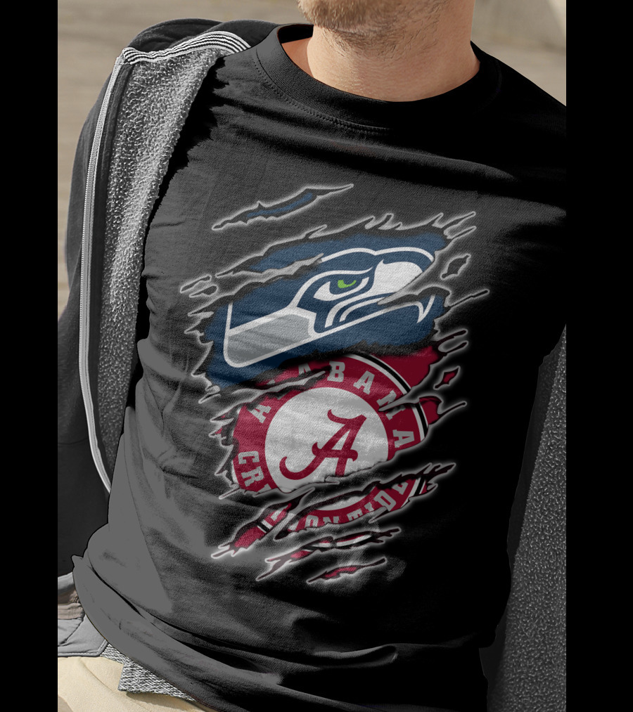 Alabama Crimson Tide Seattle Seahawks Creative Mashup T-Shirt