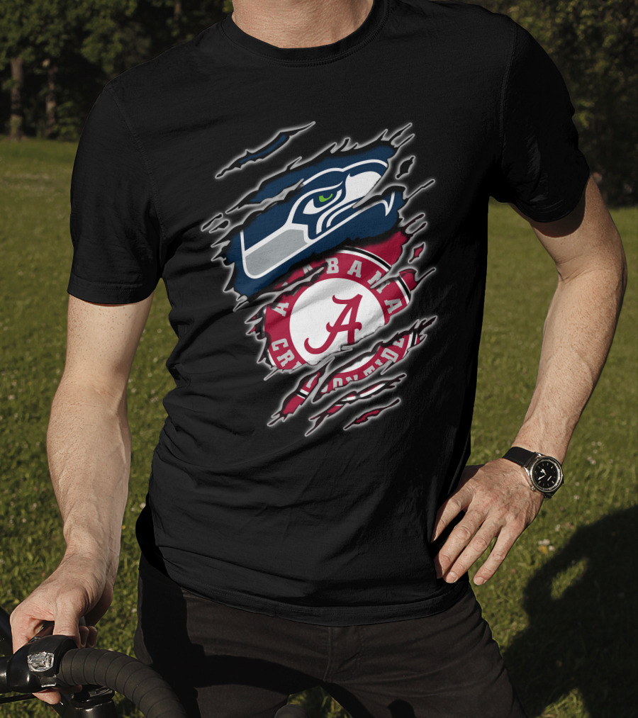 Alabama Crimson Tide Seattle Seahawks Creative Mashup T-Shirt