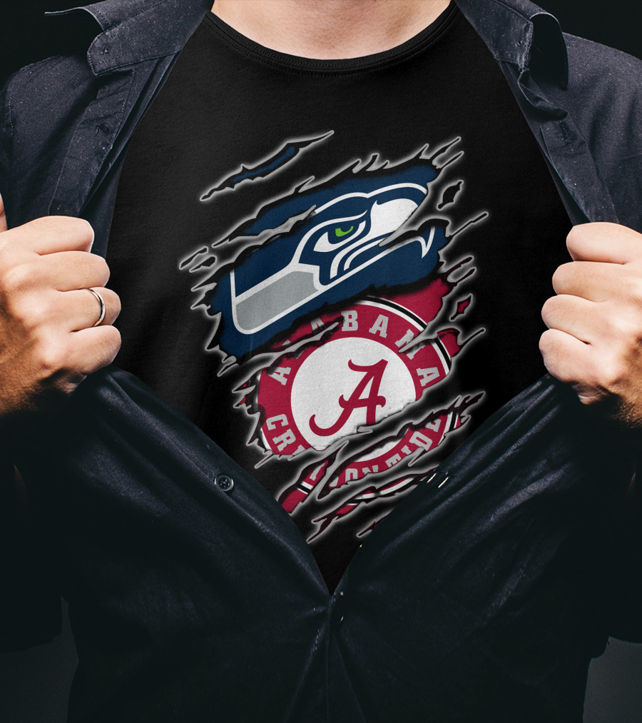 Alabama Crimson Tide Seattle Seahawks Creative Mashup T-Shirt