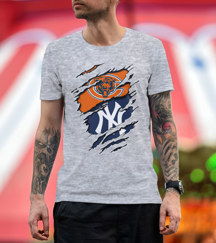 Chicago Bears New York Yankees Collaboration Logo Fusion T-Shirt