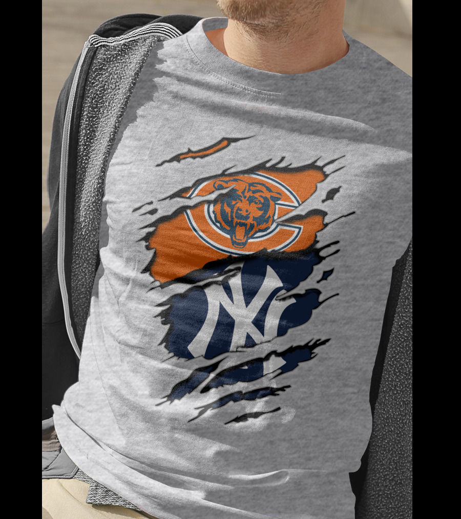 Chicago Bears New York Yankees Collaboration Logo Fusion T-Shirt