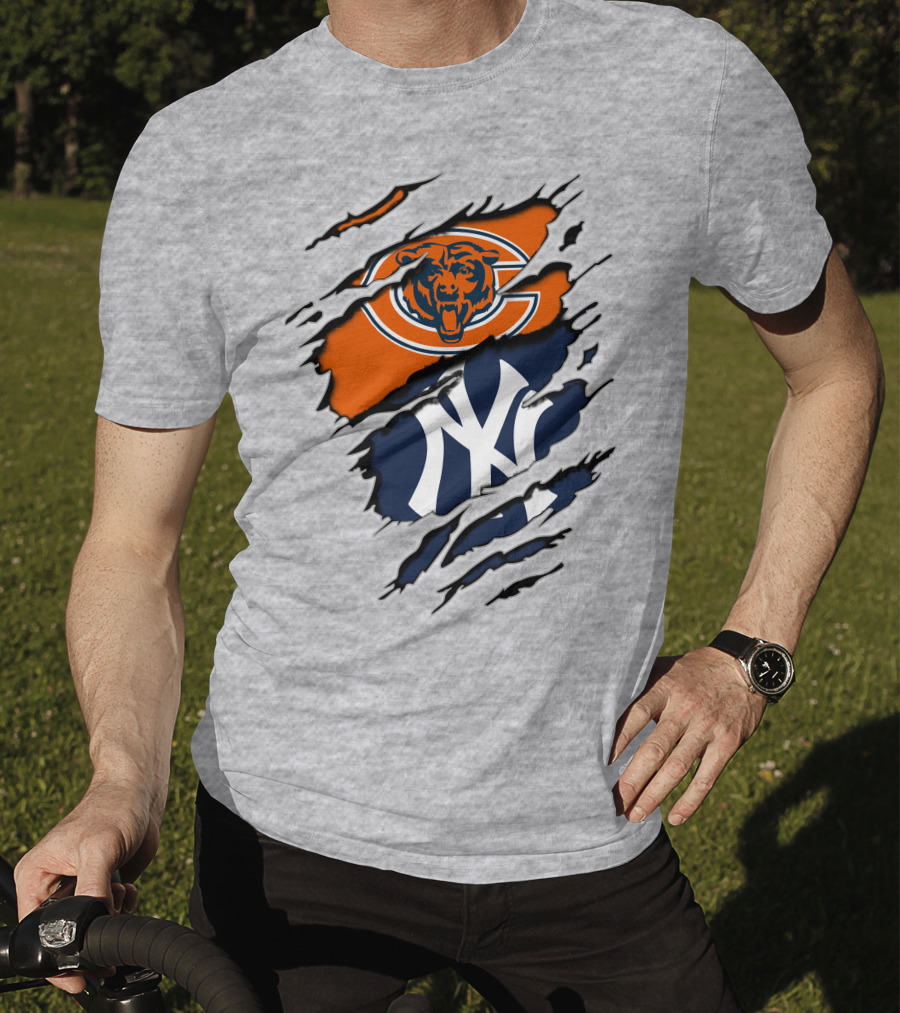 Chicago Bears New York Yankees Collaboration Logo Fusion T-Shirt