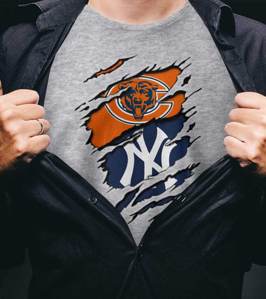 Chicago Bears New York Yankees Collaboration Logo Fusion T-Shirt
