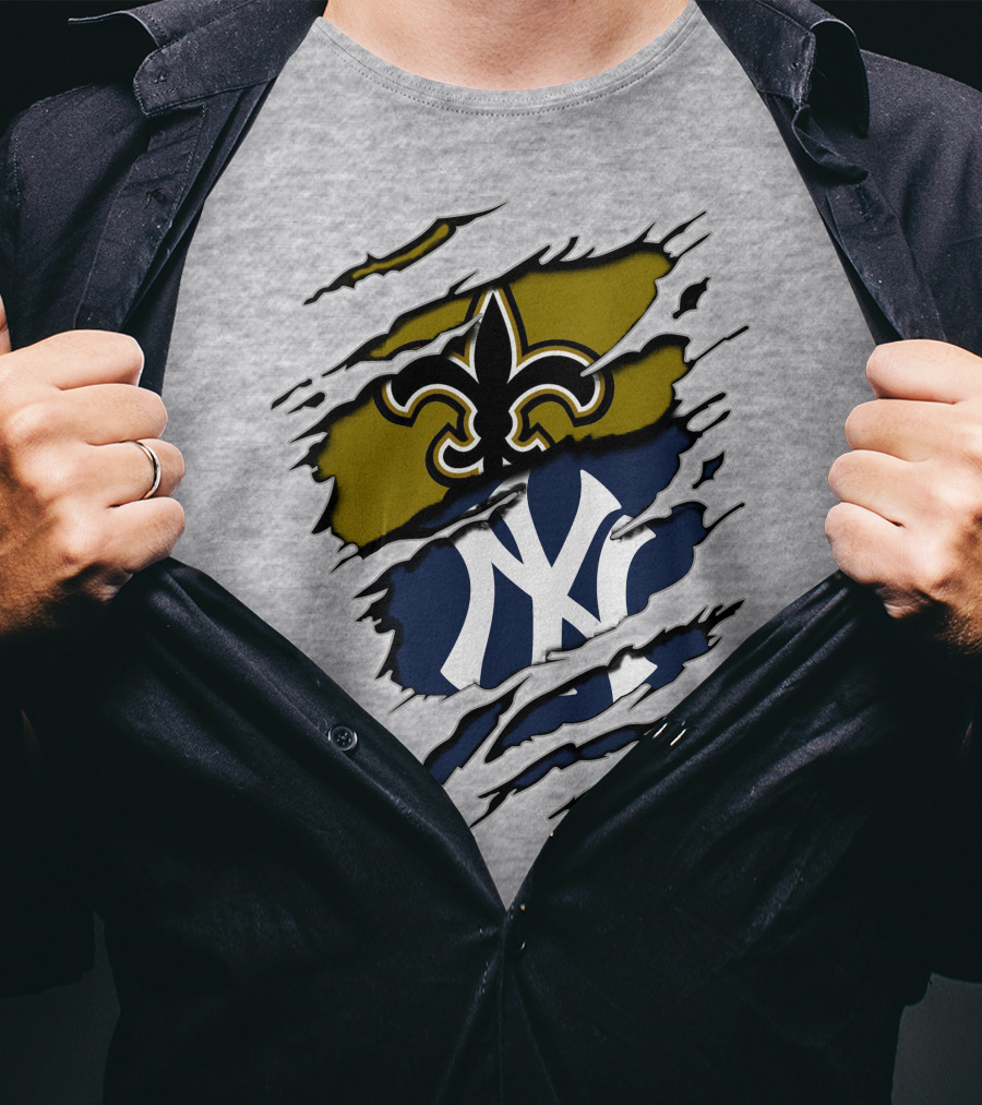 Saints Yankees Fleur-de-Lis And Interlocking NY Symbol Torn T-Shirt