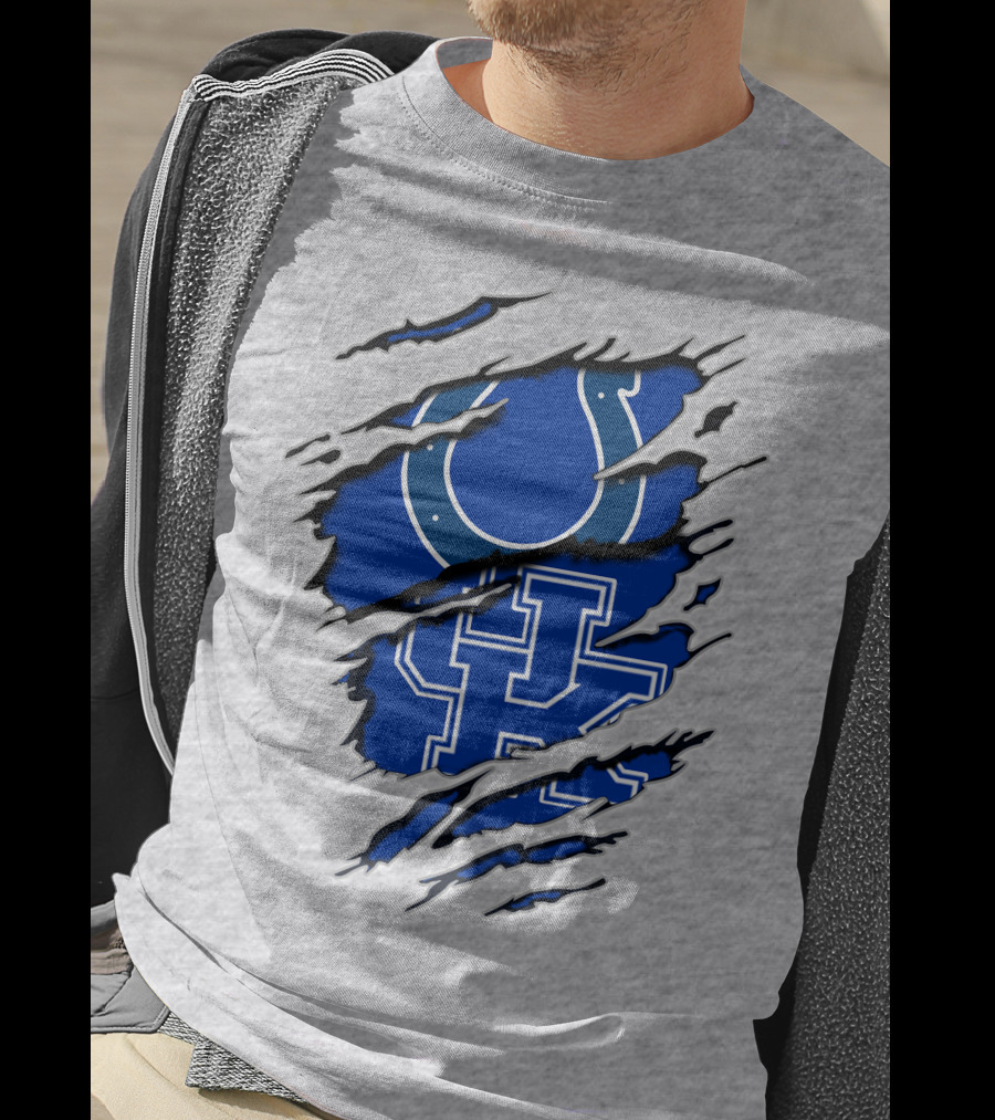 Colts Kentucky Wildcat Football Horseshoe Blue Logo Ripped Layer T-Shirt