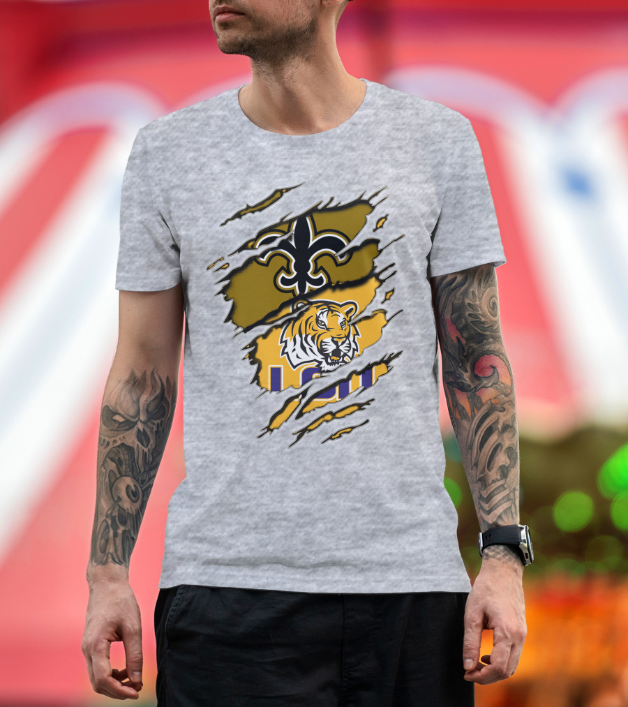 New Orleans Saints Fleur-De-Lis And Lsu Tigers Logo Combo T-Shirt