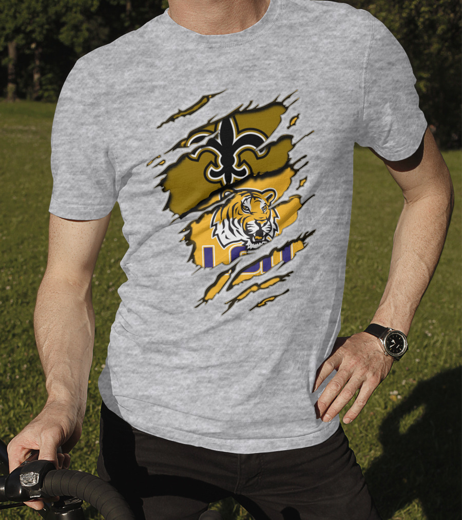 New Orleans Saints Fleur-De-Lis And Lsu Tigers Logo Combo T-Shirt