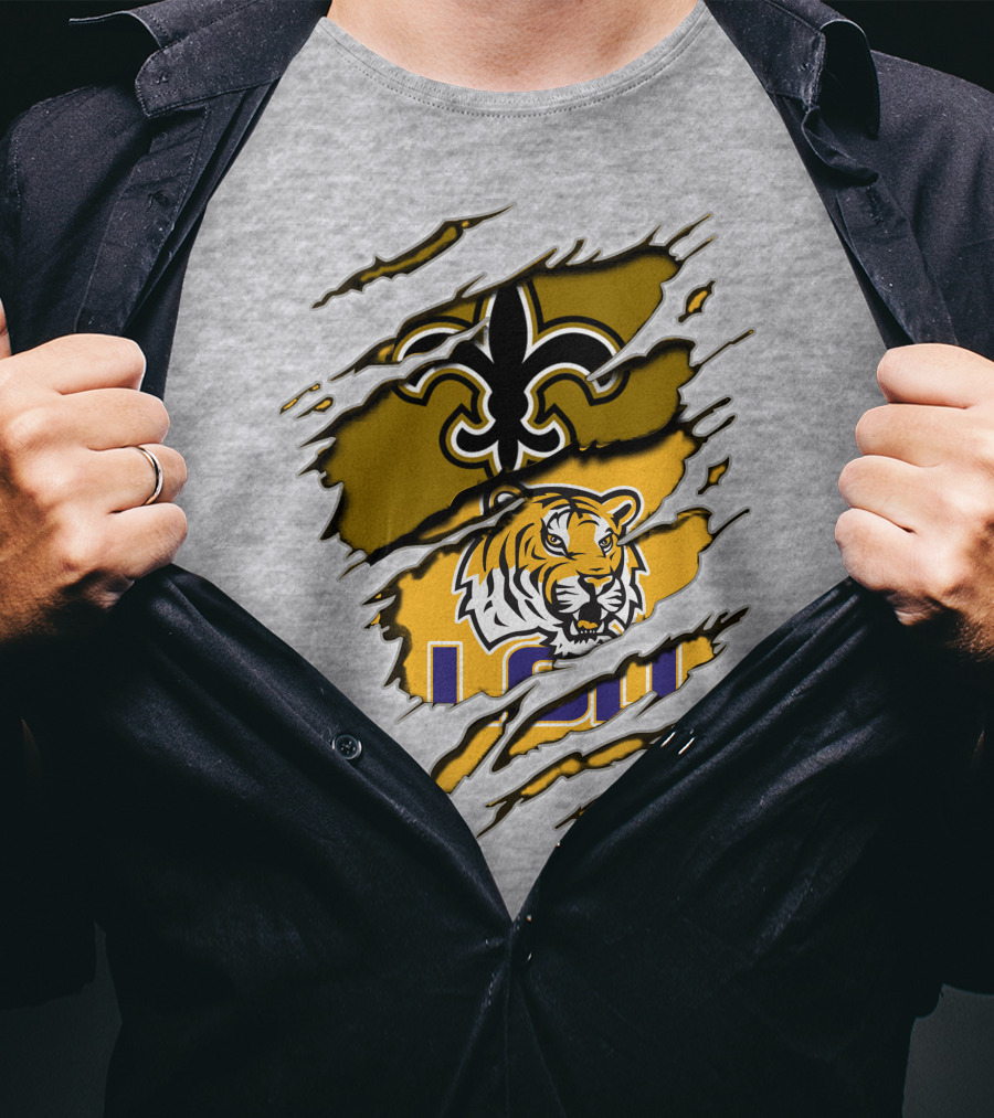 New Orleans Saints Fleur-De-Lis And Lsu Tigers Logo Combo T-Shirt