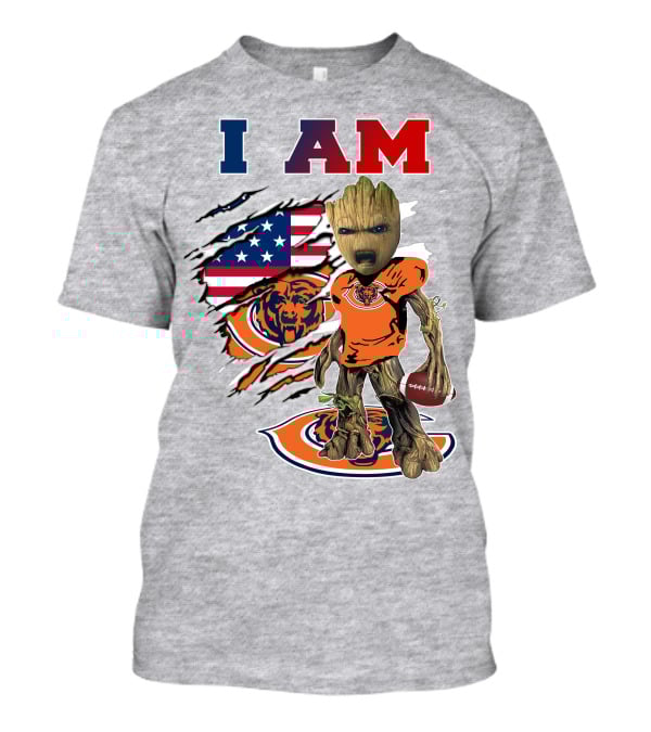I Am Groot Chicago Bears Football Team Groot Usa Flag T-Shirt