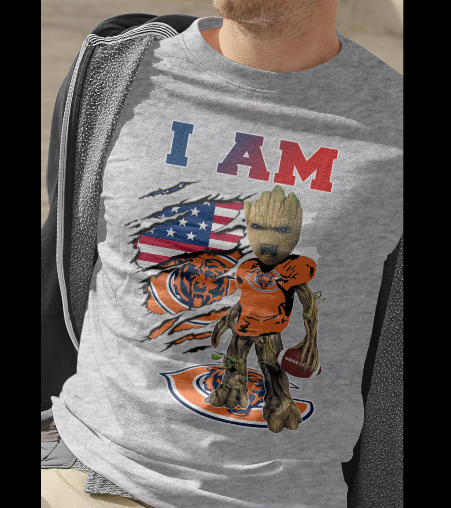 I Am Groot Chicago Bears Football Team Groot Usa Flag T-Shirt