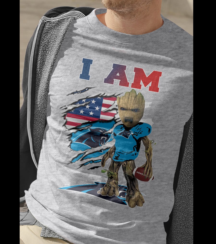 I Am Panthers Groot Football American Flag Crossover T-Shirt