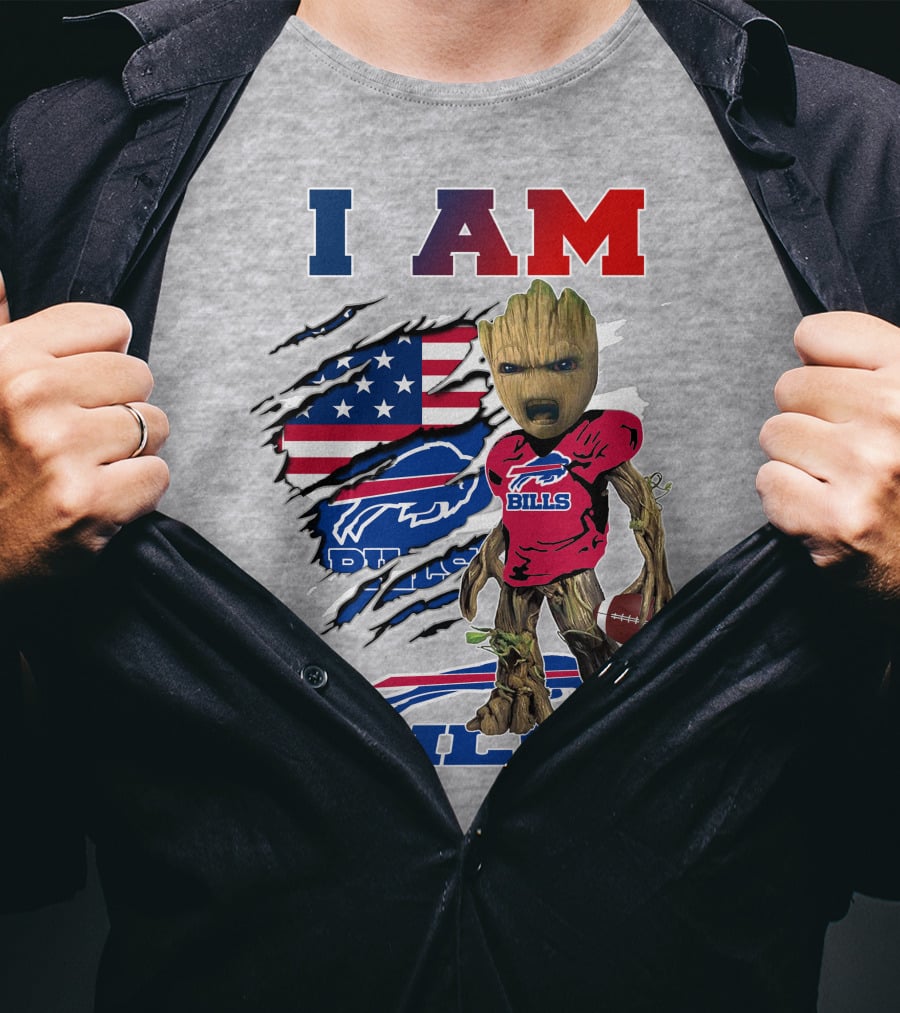 I Am Groot Buffalo Bills American Flag Football T-Shirt