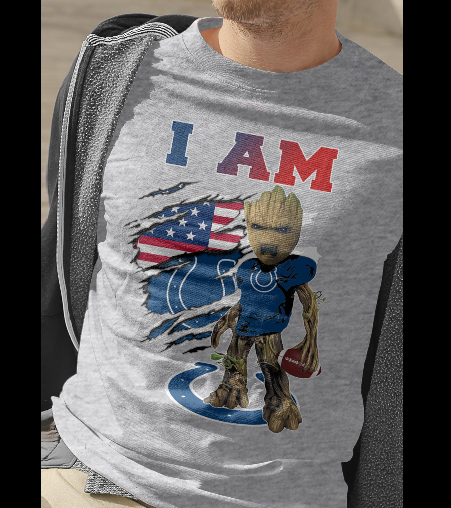 I Am Groot Colts Nfl Football American Flag Guardians Of The Galaxy T-Shirt