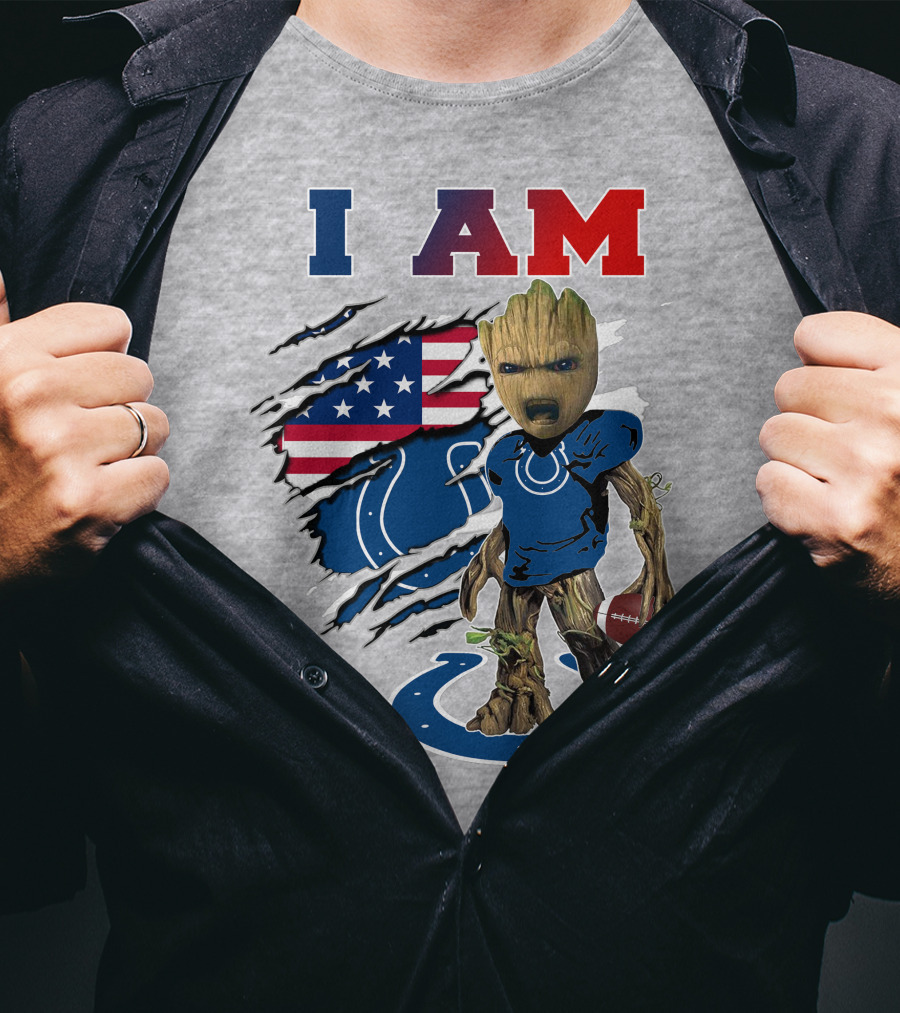 I Am Groot Colts Nfl Football American Flag Guardians Of The Galaxy T-Shirt