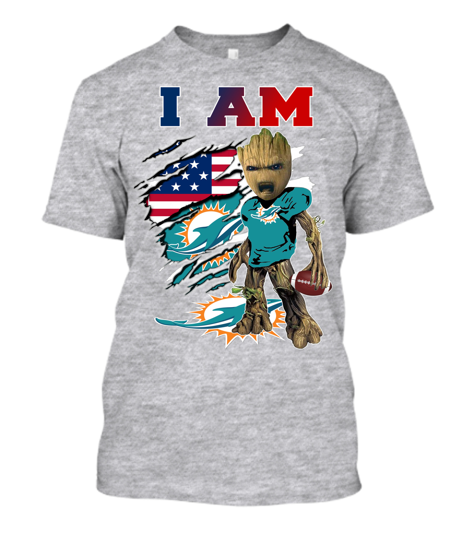 I Am Dolphins Football Groot American Flag T-Shirt