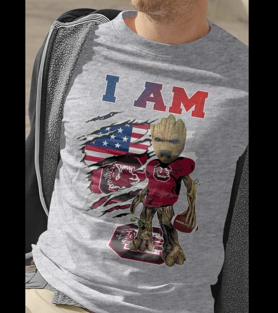 I Am Groot Gamecocks American Flag Football T-Shirt