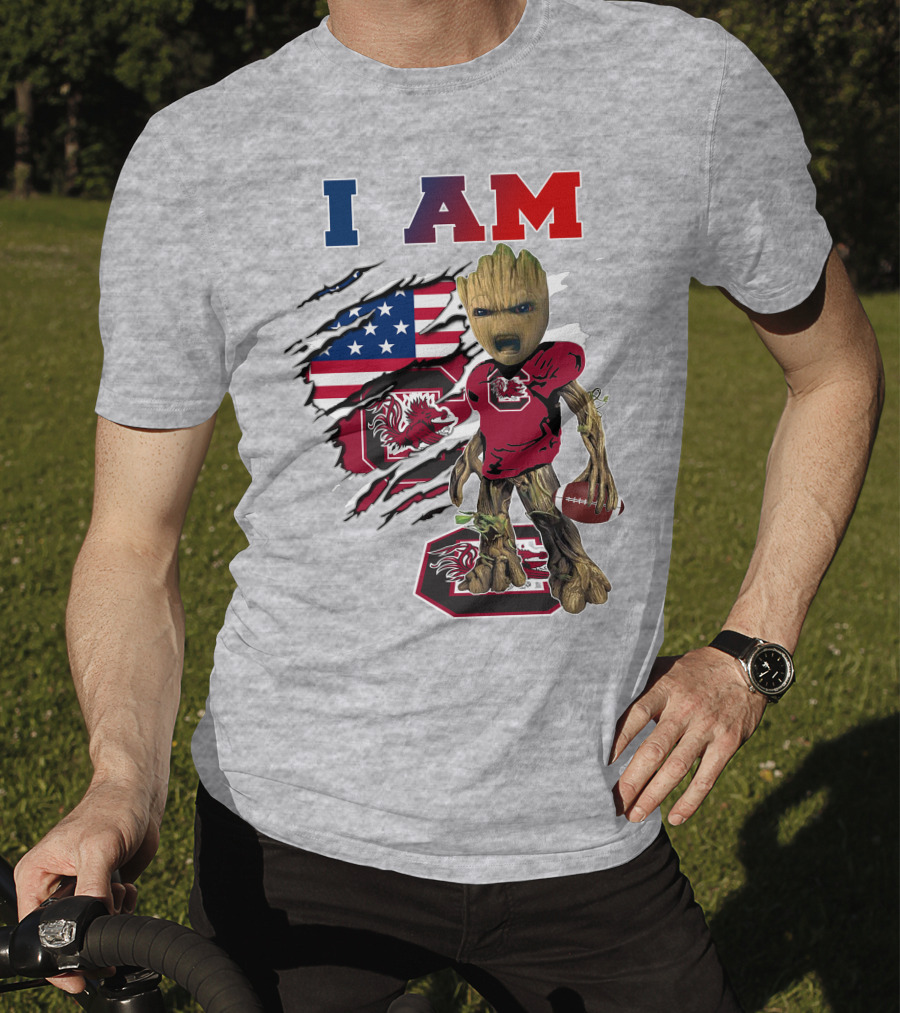 I Am Groot Gamecocks American Flag Football T-Shirt