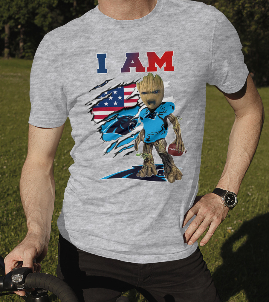 I Am Panthers Groot American Flag Football Crossover T-Shirt