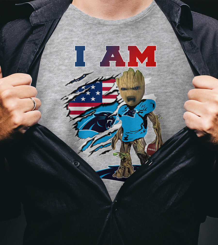 I Am Panthers Groot American Flag Football Crossover T-Shirt
