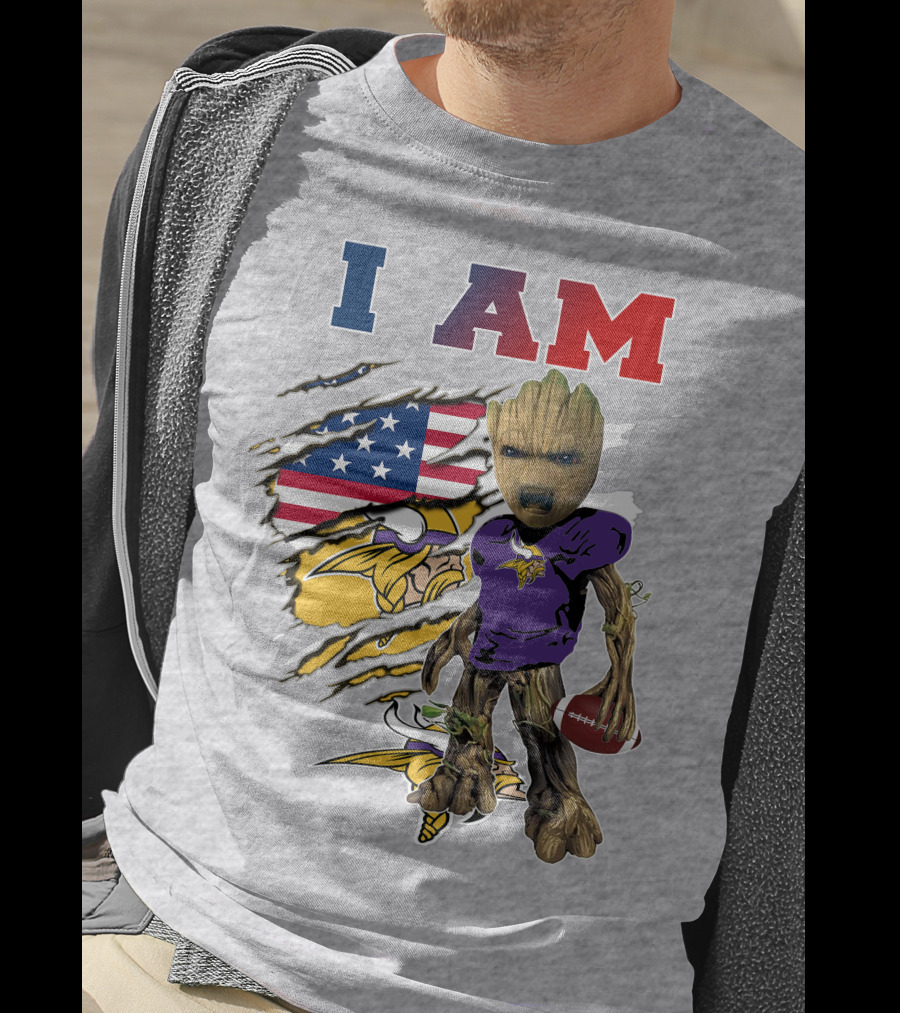 I Am Groot Vikings Nfl Football American Flag T-Shirt