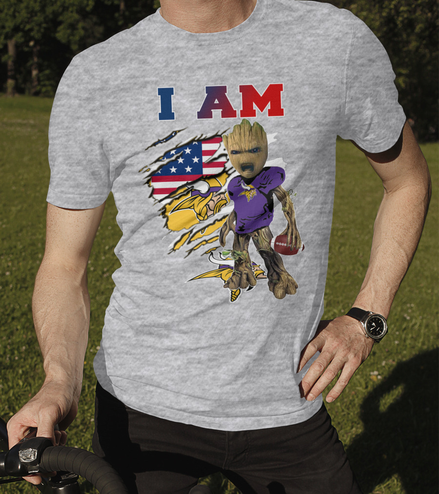I Am Groot Vikings Nfl Football American Flag T-Shirt