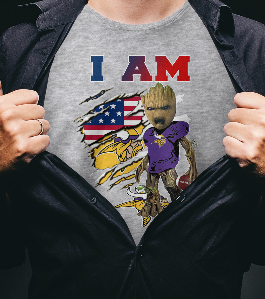 I Am Groot Vikings Nfl Football American Flag T-Shirt