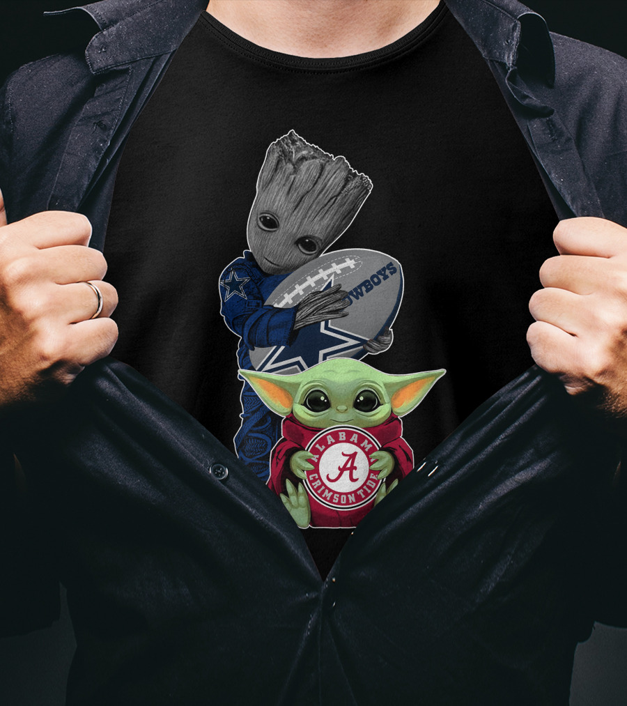 Groot And Baby Yoda Cowboys Alabama Crimson Tide T-Shirt