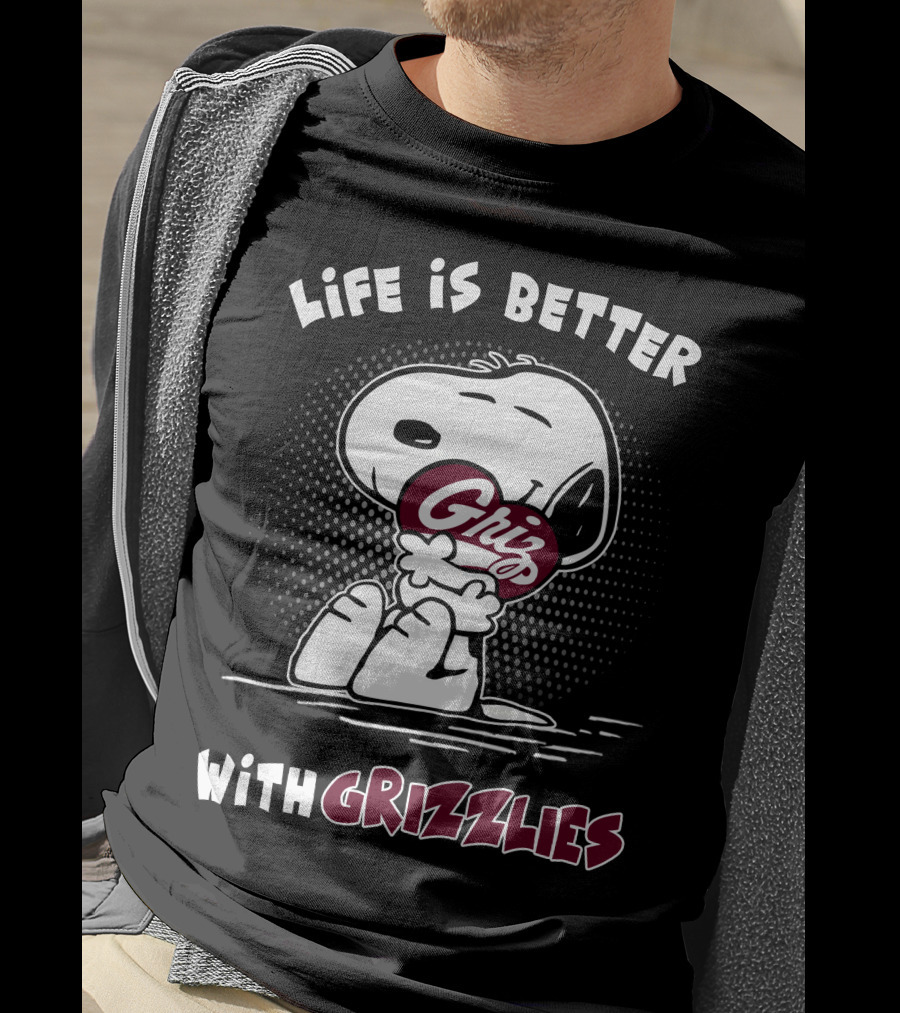 Life Is Better With Grizzlies Snoopy Hugging Football T-Shirt